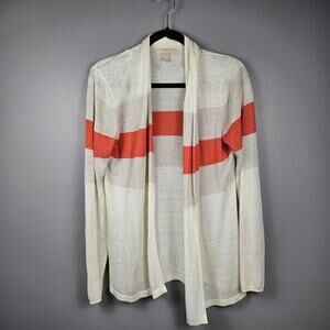 Banana Republic Linen Open Front Cardigan Cream Orange Stripe Lightweight Medium
